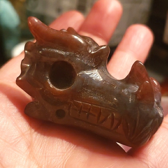 CARVED Rare STONE DRAGON HEAD PENDANT DECOR VINTAGE HANDMADE GREY BROWN - Picture 3 of 7